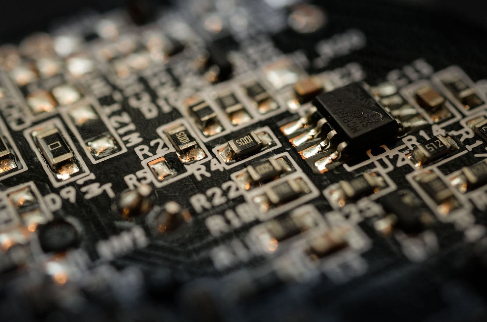 Macrophotographie d'un circuit imprimé